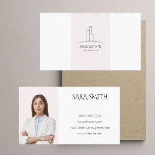 Elegante rosafarbene und weiße Makler-Foto-Agentur Visitenkarte