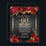 Elegante Rose 60. Geburtstag Einladung<br><div class="desc">Elegante Imitate goldene Konfetti-Highlights an der oberen und unteren Grenze. Helle tiefe rote Rosen mit goldenen Blumenakzenten. Alle Texte sind individuell einstellbar und lassen sich für Ihr eigenes Party leicht ändern. Großes elegantes Geburtstagsgeschmacksdesign.</div>