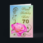 Elegante Rose 70. Geburtstagskarte für Sister Karte<br><div class="desc">Ein elegantes Rosa steht auf einem goldenen Hintergrund. Eine schöne Karte,  die sicher Ihre Schwester bei ihrem 70. Geburtstag zufriedenstellen wird.</div>