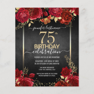Elegante Rose 75. Geburtstag Einladung