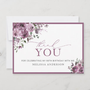 Elegante Rose 80. Geburtstag Dankeschön Karte