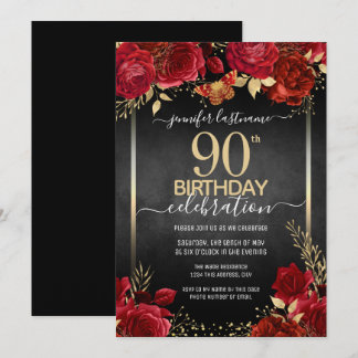 Elegante Rose 90. Geburtstag Einladung