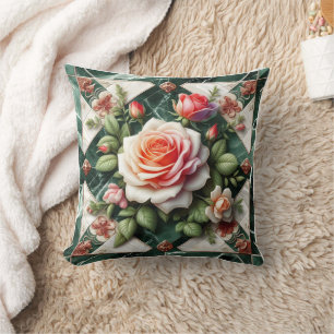 Elegante Rose auf grünem Marmorboden Kissen