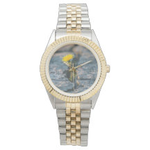 Elegante Rose auf Wasser Zweifarbig Damen Uhr