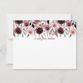 Elegante Rose aus Burgund und Rosa Wasserfarbe | Mitteilungskarte