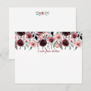Elegante Rose aus Burgund und Rosa Wasserfarbe   Mitteilungskarte