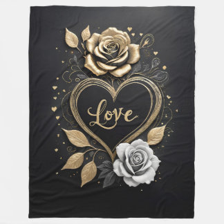 Elegante Rose aus Gold und Silber Fleecedecke