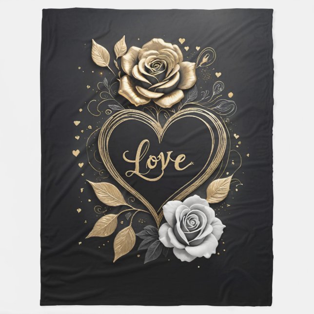 Elegante Rose aus Gold und Silber Fleecedecke (Vorderseite)