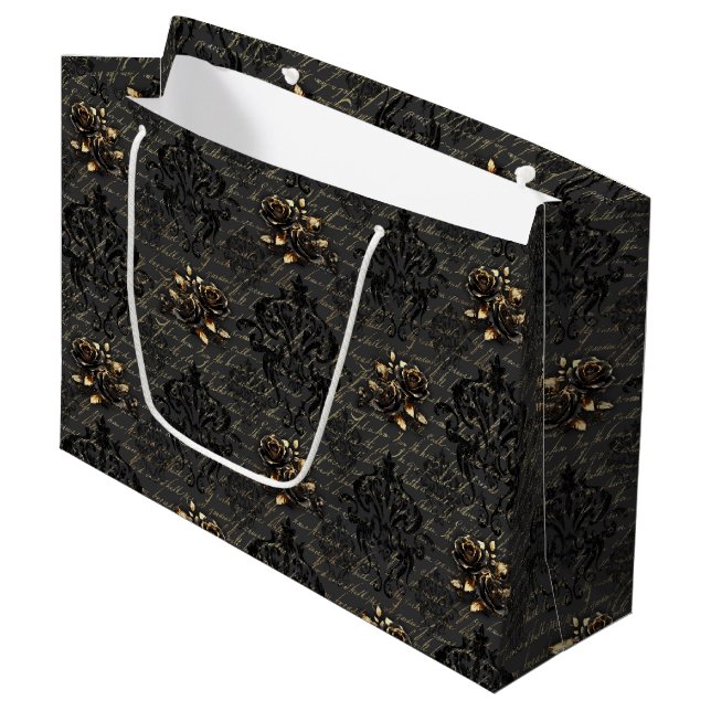 Elegante Rose aus schwarzem Gold Große Geschenktüte (Vorderseite Schrägansicht)