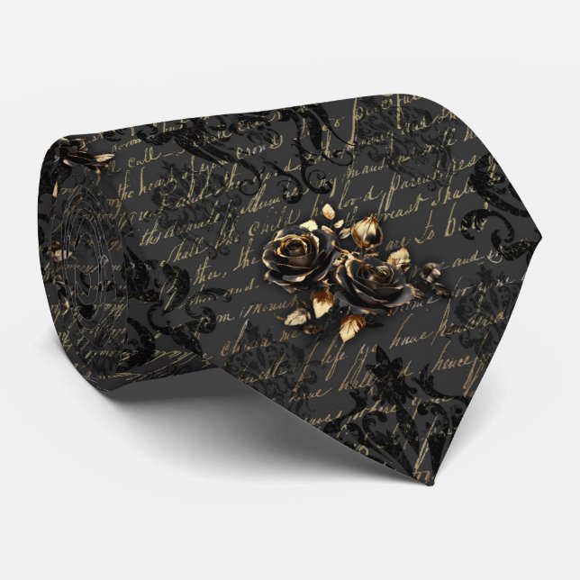 Elegante Rose aus schwarzem Gold Krawatte (Gerollt)