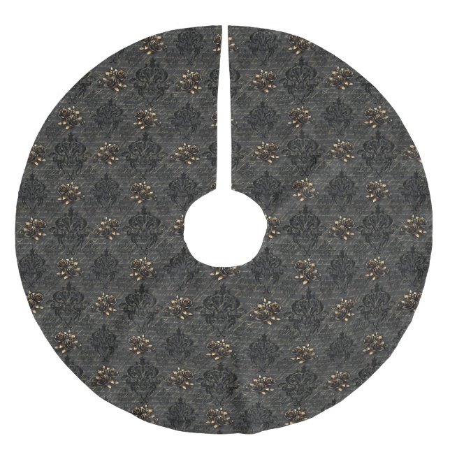 Elegante Rose aus schwarzem Gold Polyester Weihnachtsbaumdecke (Vorderseite)