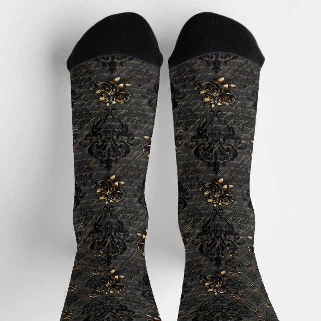Elegante Rose aus schwarzem Gold Socken (Oben)
