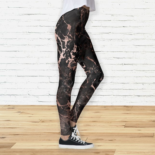 Elegante Rose aus schwarzem Marmor Leggings (Von Creator hochgeladen)
