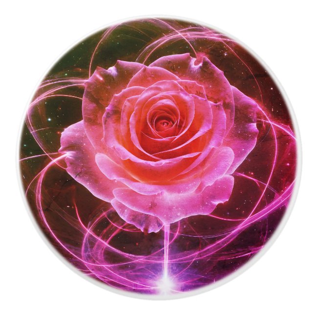 Elegante Rose Bloom: Akzent auf der Personalisiert Keramikknauf (Vorderseite)