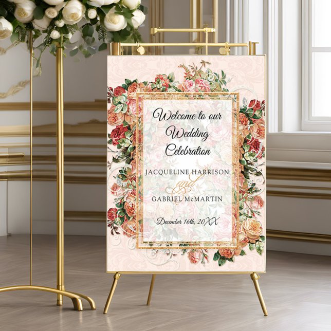 Elegante Rose Bloral Blush Gold Begrüßung Poster (Von Creator hochgeladen)
