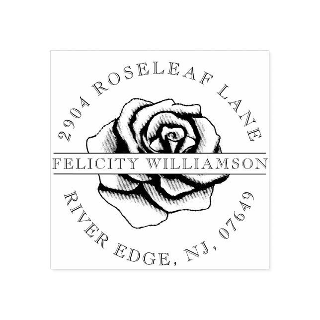 Elegante Rose Blossom Blume Wappen Adresse Gummistempel (Prägung)