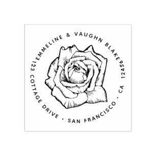 Elegante Rose Blossom Rücksendeadresse Botanisch Gummistempel