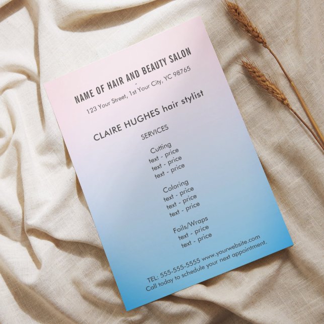 Elegante Rose Blue Gradient Beauty Salon Flyer (Von Creator hochgeladen)