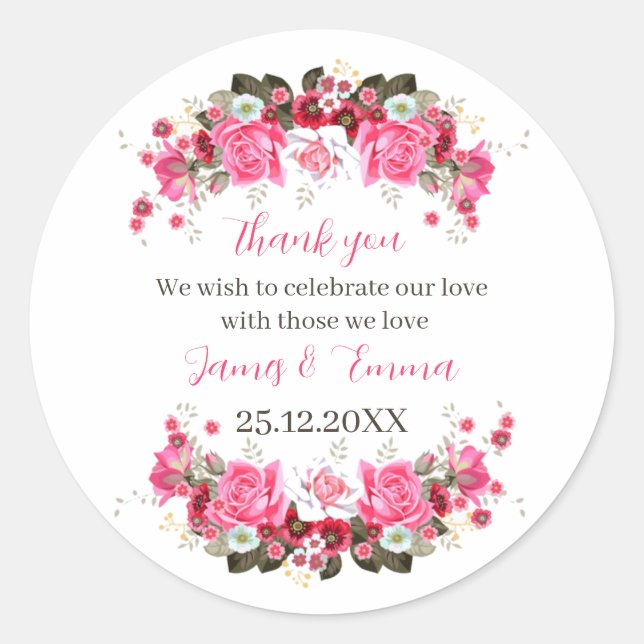 Elegante Rose Blume Custom Wedding Runder Aufkleber (Vorderseite)