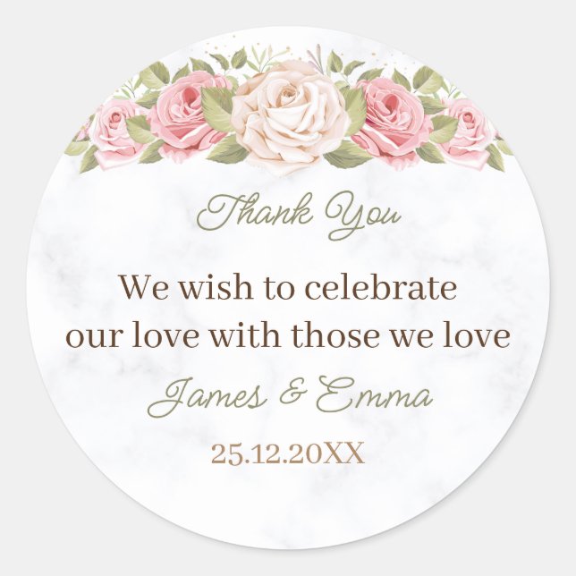 Elegante Rose Blume Custom Wedding Runder Aufkleber (Vorderseite)