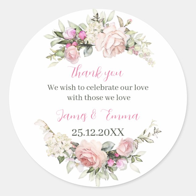 Elegante Rose Blume Custom Wedding Runder Aufkleber (Vorderseite)