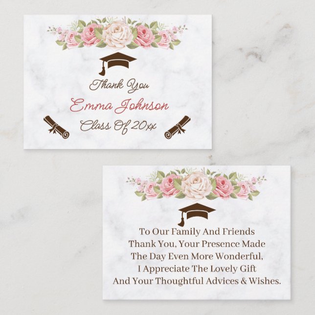Elegante Rose Blume Custom Wedding Vielen Dank Mitteilungskarte (Vorne/Hinten)