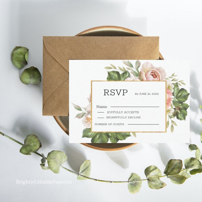 Elegante Rose-Blume Hochzeitsradarvorlage Dankeskarte (Our Elegant Rose Flower Wedding RSVP Template is designed to make your wedding planning process easy)