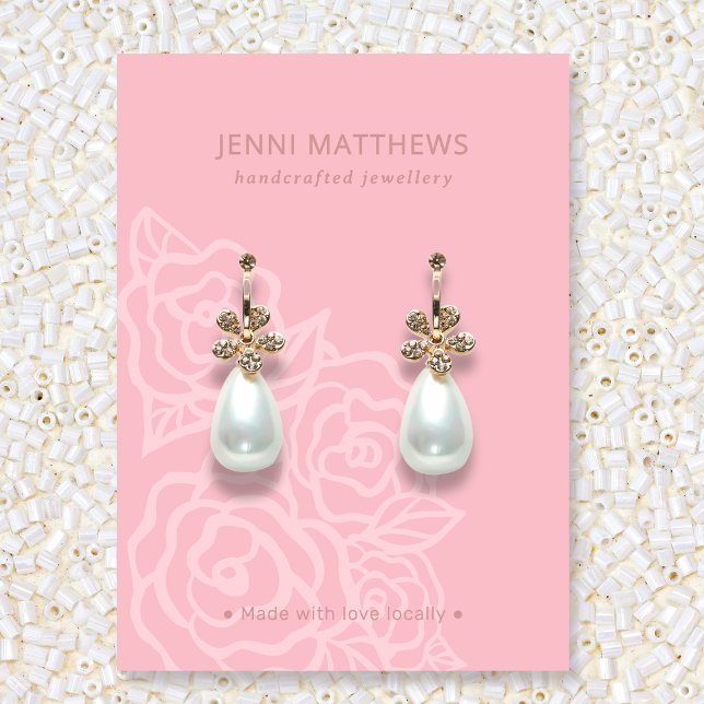 Elegante Rose Blume Lachs Rosa Ohrendarstellung Visitenkarte (Elegant Rose Flowers Salmon Pink Earring Display Business Card)