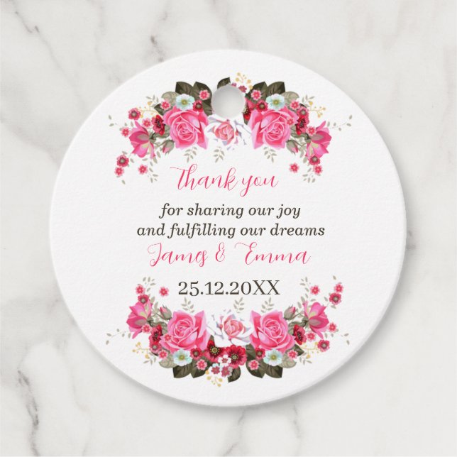 Elegante Rose Blume Personalisiert Hochzeit Geschenkanhänger (Vorderseite)