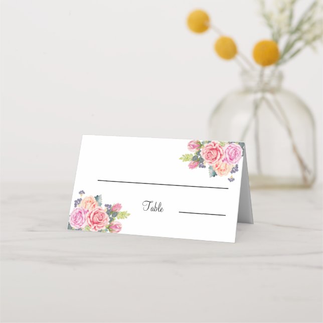 Elegante Rose Blume Personalisiert Hochzeitstisch Platzkarte (Vorderseite)