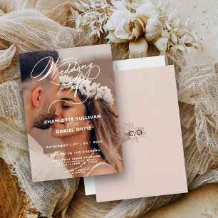 Elegante Rosé-Blumen-Boho-Hochzeit Foto   Einladung