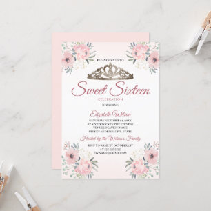 Elegante Rose Blumen Gold Blush Pink Sweet 16 Einladung