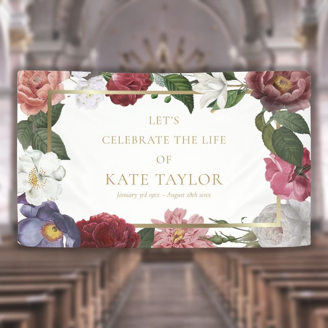 Elegante Rose Blumenbeerdigung Verbot Banner (Elegant Roses Floral Funeral Memorial Service Bann Banner)