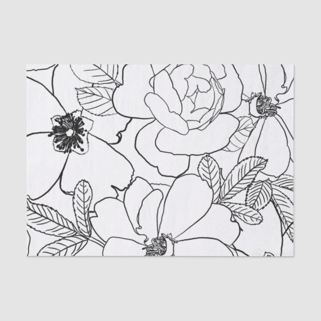 Elegante Rose Blumenlinie Zeichnend Design Seidenpapier (Vorderseite)