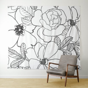 Elegante Rose Blumenlinie Zeichnend Design Wandteppich