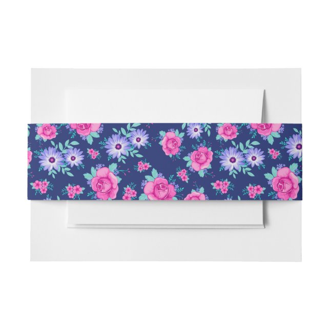 Elegante Rose Blumenrosa Lila blaues Muster Einladungsbanderole (Vorderseite Beispiel)