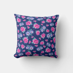Elegante Rose Blumenrosa Lila blaues Muster Kissen