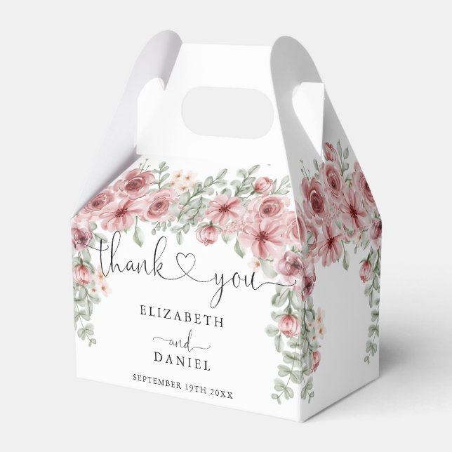 Elegante Rose Blumenzitter Hochzeit Geschenkschachtel (Vorderseite)