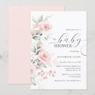 Elegante Rose Blush Pink Babydusche Einladung