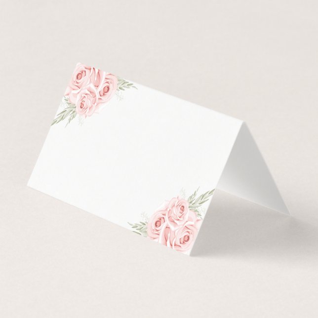 Elegante Rose Blush Pink Bloral Hochzeit Platzkart (Vorderseite)