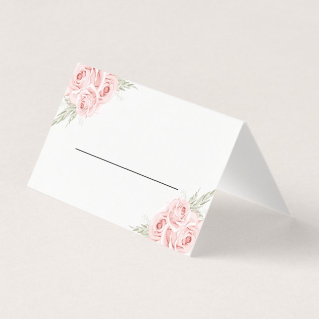 Elegante Rose Blush Pink Floral Hochzeit Platzkart (Vorderseite)