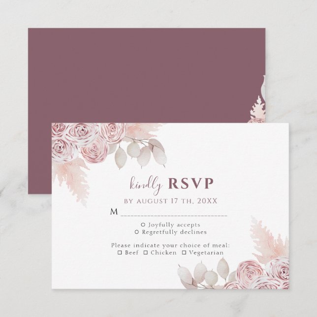 Elegante Rose Blush Pink Floral Wedding RSVP (Vorne/Hinten)
