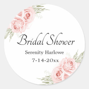 Elegante Rose Blush Rosa Florale Brautparty Quadra Runder Aufkleber