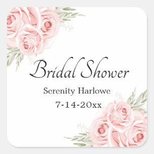 Elegante Rose Blush Rosa Florale Brautparty Quadratischer Aufkleber