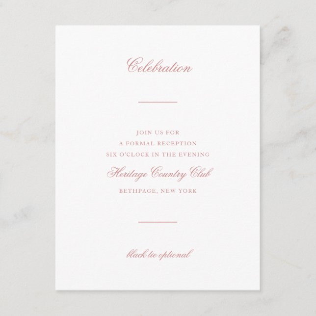 Elegante Rose Blush Script Chic Celebration Weddin Begleitkarte (Vorderseite)