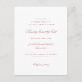 Elegante Rose Blush Script Chic Empfang Hochzeit Begleitkarte