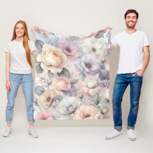 Elegante Rose Blüten Fleecedecke