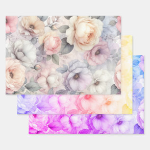 Elegante Rose Blüten Geschenkpapier Set