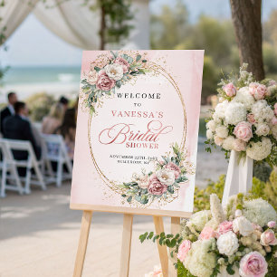 Elegante Rosé-Blüten-Goldene Hochzeitsdusche Willk Poster