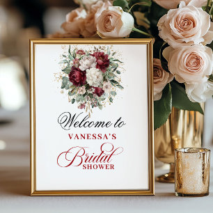 Elegante Rosé-Bordeaux-Hochzeitsdusche-Willkommens Poster